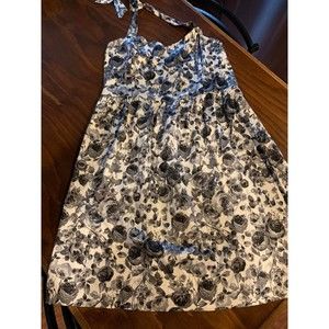 Torrid Sze 14 Black White Grey Floral Satiny Sun Dress Boned Bodice Flare Skirt
